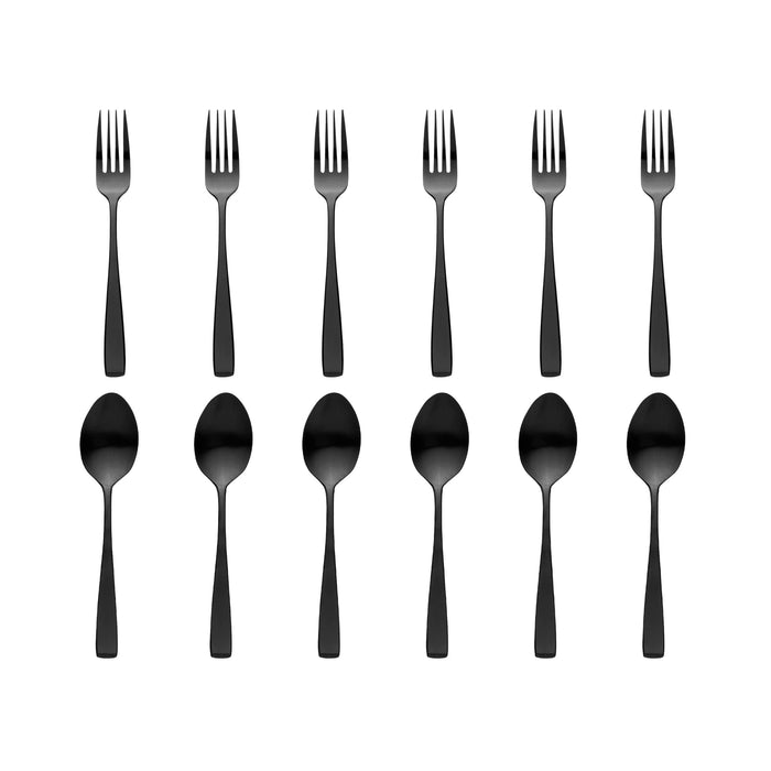 Godinger Chisel Matte Black 18/10 Stainless Steel 12 Piece Flatware Set Service For 6