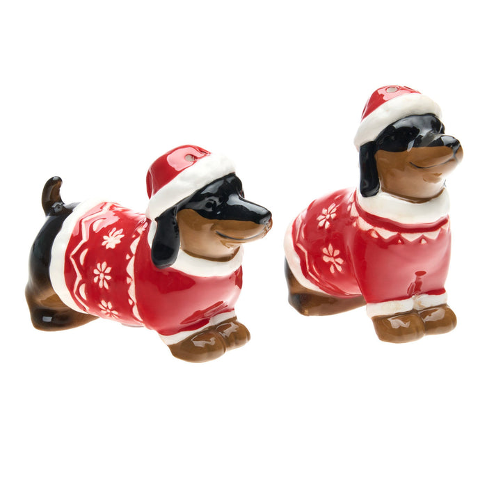 godinger Christmas Dachshund Salt And Pepper Shaker Set