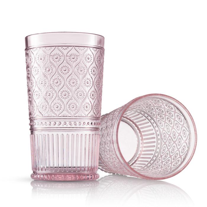 Godinger Claro Pink Acrylic Highball & Double Old Fashion Set Of 12