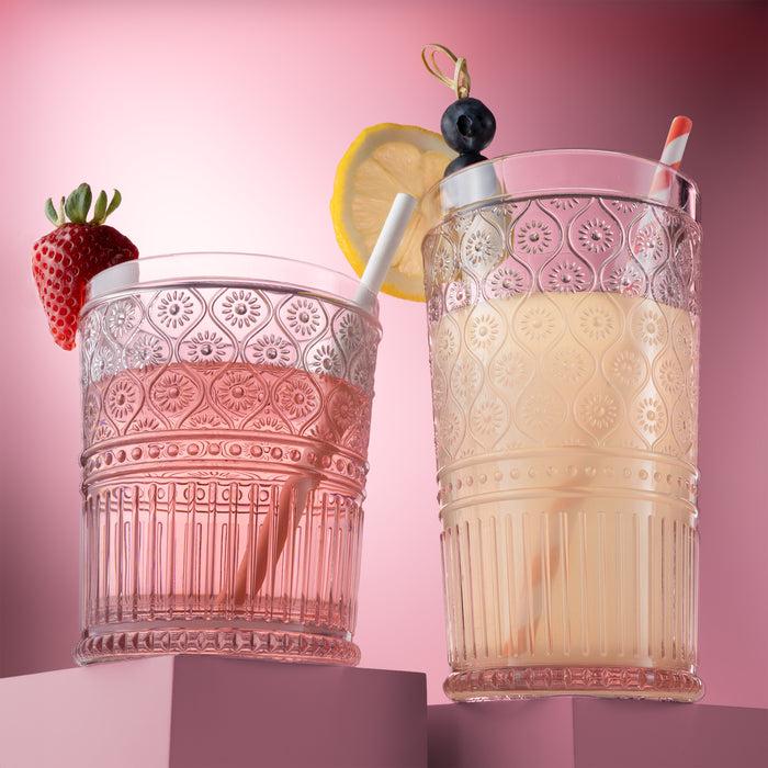 Godinger Claro Pink Acrylic Highball & Double Old Fashion Set Of 12