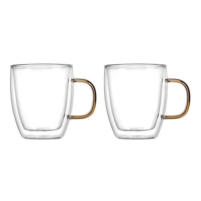 Godinger Coffee Double Wall Gold Handle Mug Set Of 2