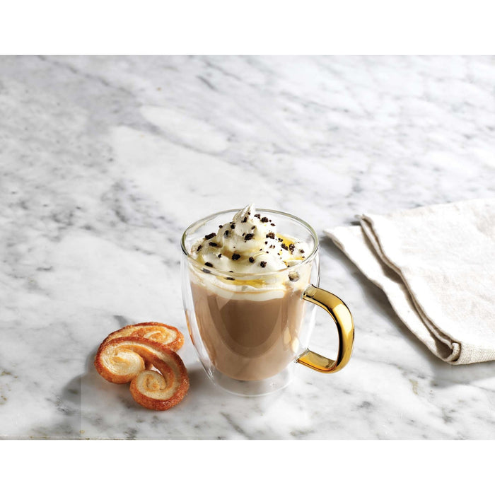 Godinger Coffee Double Wall Gold Handle Mug Set Of 2