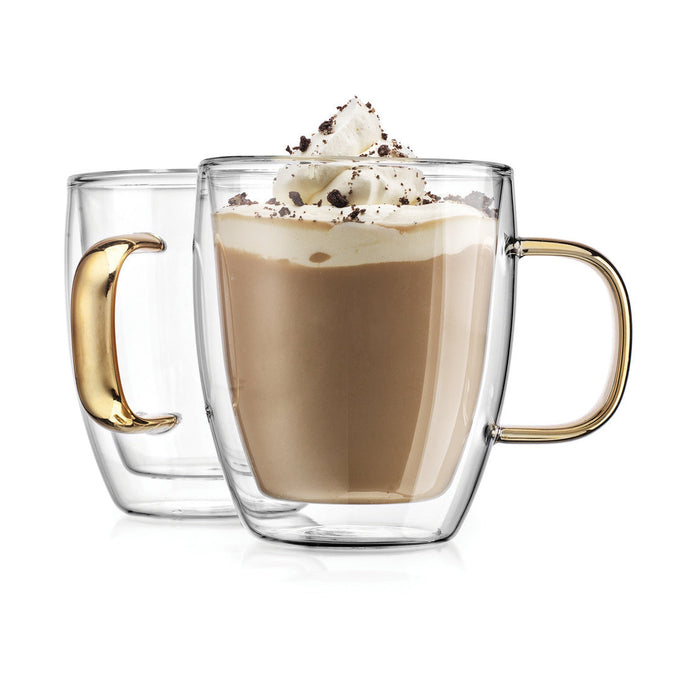 Godinger Coffee Double Wall Gold Handle Mug Set Of 2