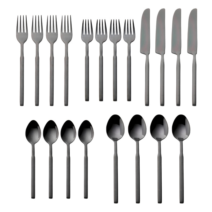 Godinger Cubit Matte Black 18/10 Stainless Steel 20 Piece Flatware Set Service For 4