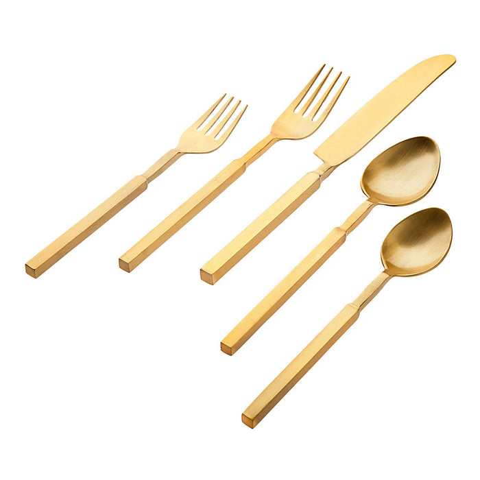 Godinger Cubit Matte Gold 18/10 Stainless Steel 20 Piece Flatware Set Service For 4