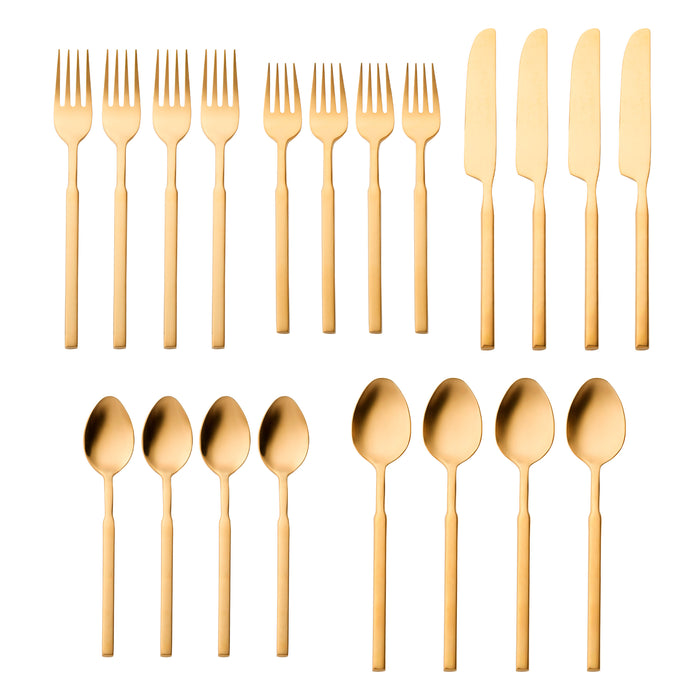 Godinger Cubit Matte Gold 18/10 Stainless Steel 20 Piece Flatware Set Service For 4