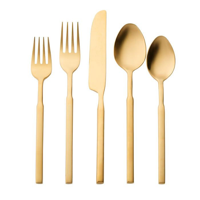 Godinger Cubit Matte Gold 18/10 Stainless Steel 20 Piece Flatware Set Service For 4