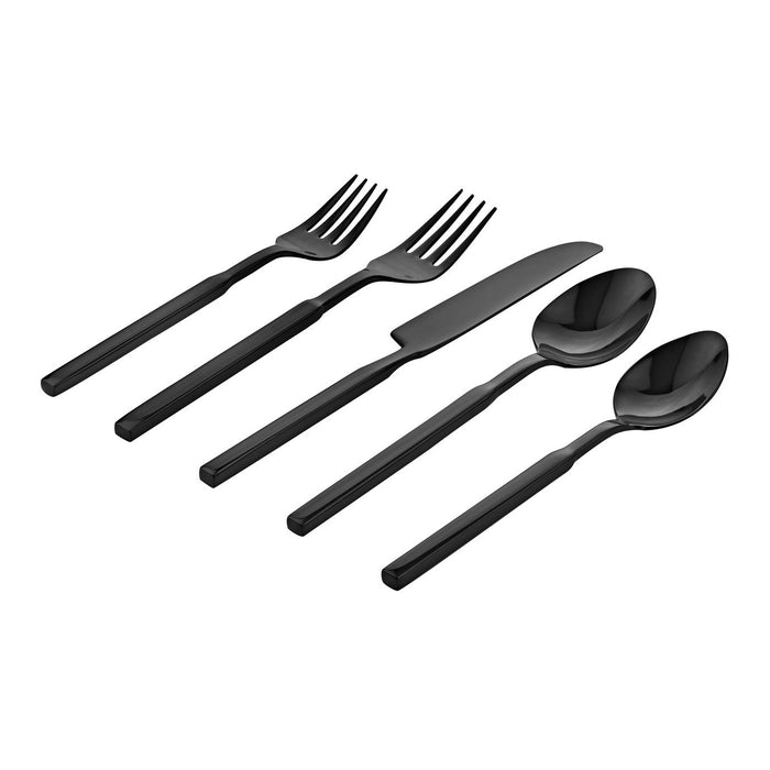 godinger Cubit Mirror Black 18/10 Stainless Steel 20 Piece Flatware Set Service For 4