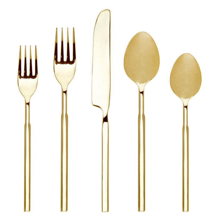 Godinger Cubit Mirrored Gold 18/10 Stainless Steel 20 Piece Flatware Set Service For 4