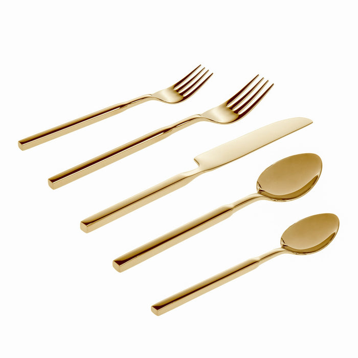 godinger Cubit Mirrored Gold 18/10 Stainless Steel 20 Piece Flatware Set Service For 4