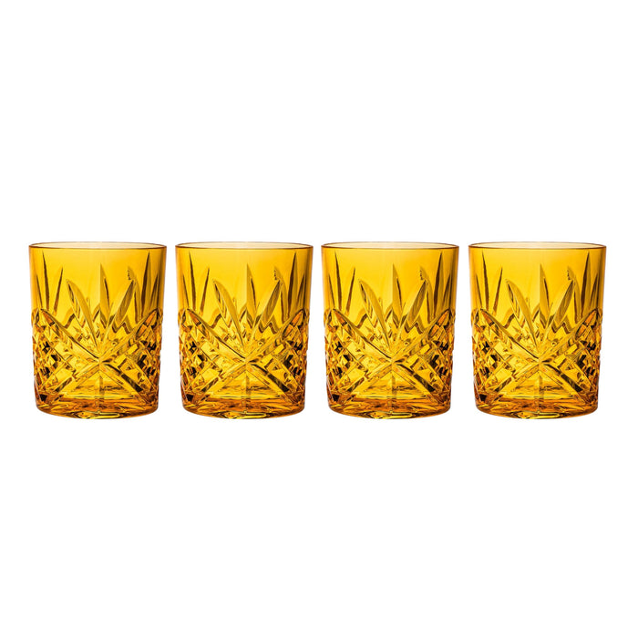 godinger Dublin Acrylic Sunshine Yellow Double Old Fashion Set of 4