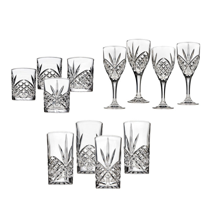 godinger Dublin Crystal 12 Piece Double Old Fashion Goblet & Highball Glassware Set