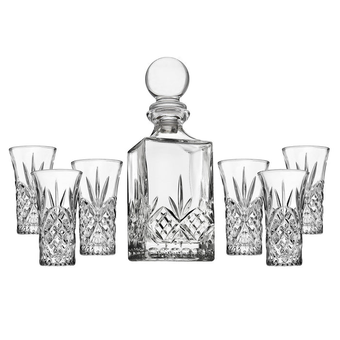 godinger Dublin Crystal 7 Piece Spirits Decanter & Shot Glass Set