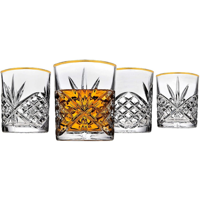 Godinger Dublin Crystal Gold Rim Double Old Fashion Set Of 4