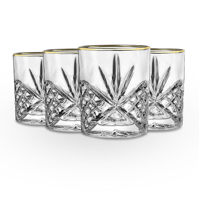 Godinger Dublin Crystal Gold Rim Double Old Fashion Set Of 4