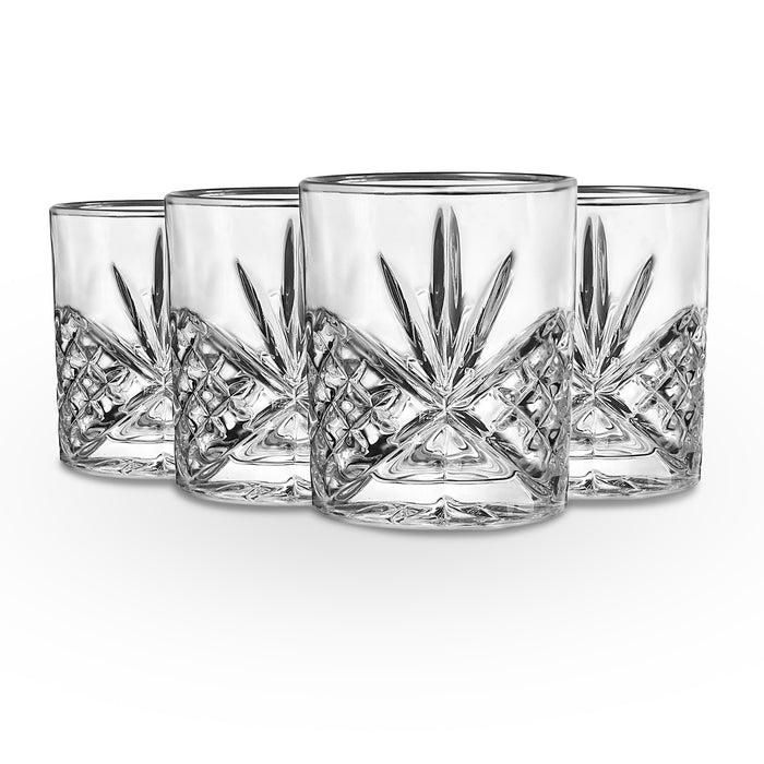 godinger Dublin Crystal Platinum Rim Double Old Fashion Set of 4