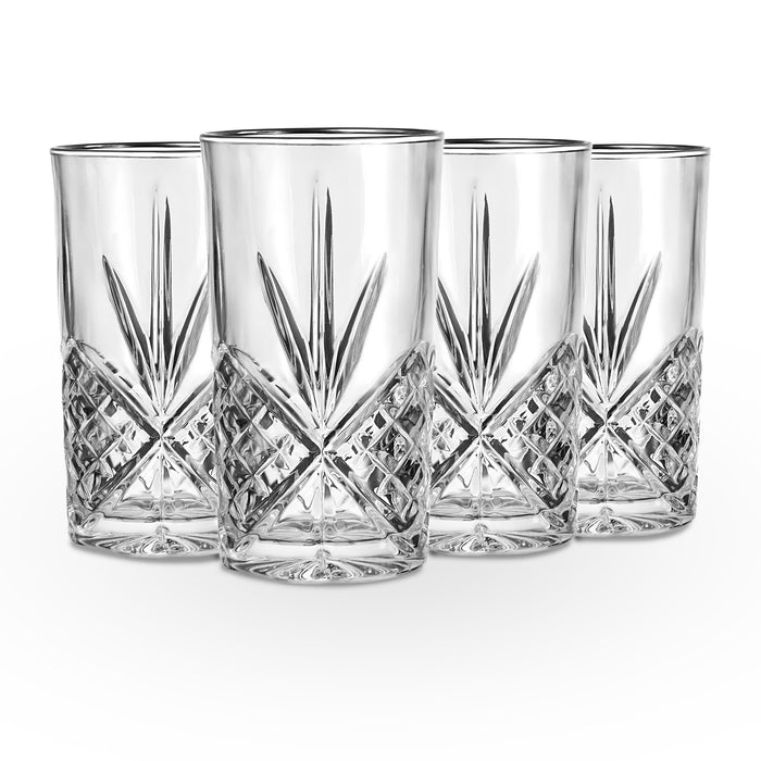 godinger Dublin Crystal Platinum Rim Highball Set of 4