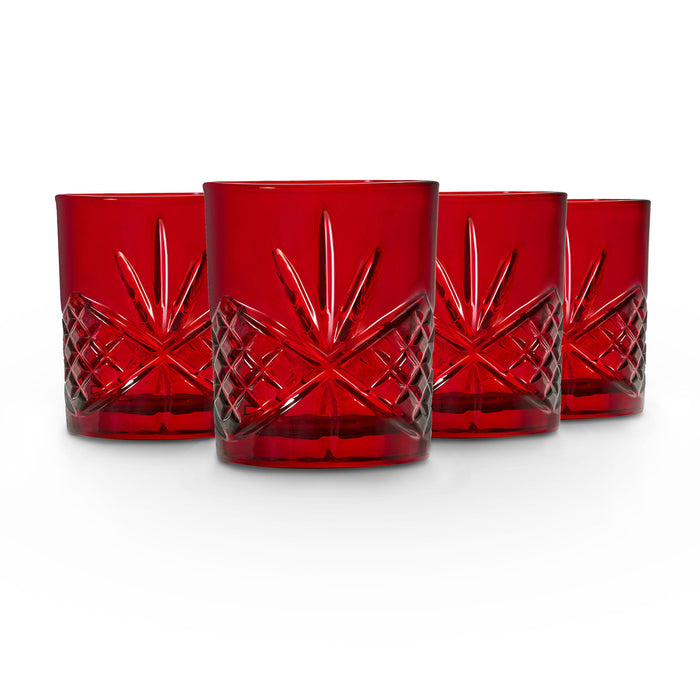 godinger Dublin Crystal Red Double Old Fashion Set of 4