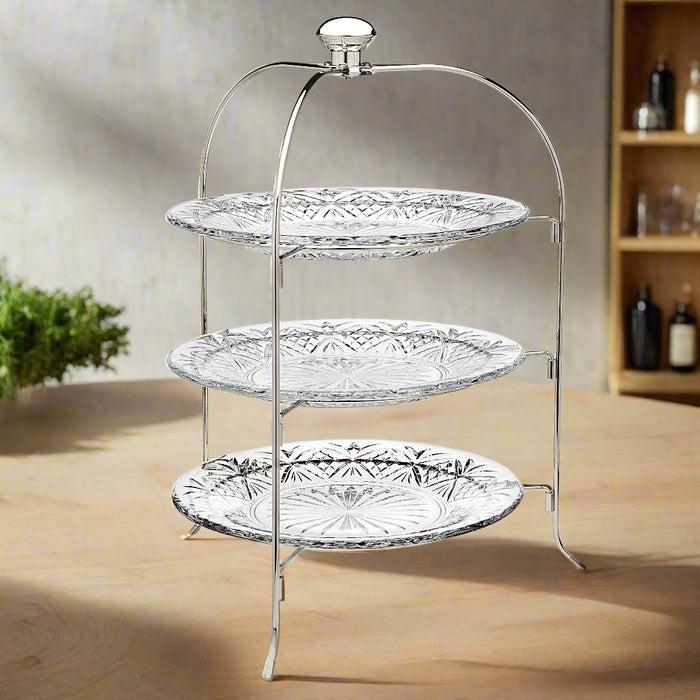 Godinger Dublin Crystal Round Three Tier Serving Stand
