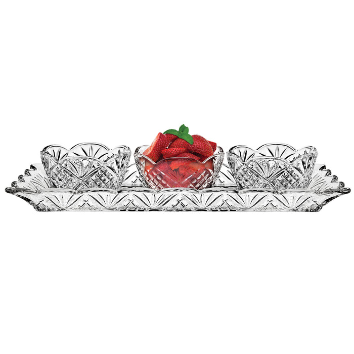 Godinger Dublin Crystal Scalloped Relish Server 4 Piece Set