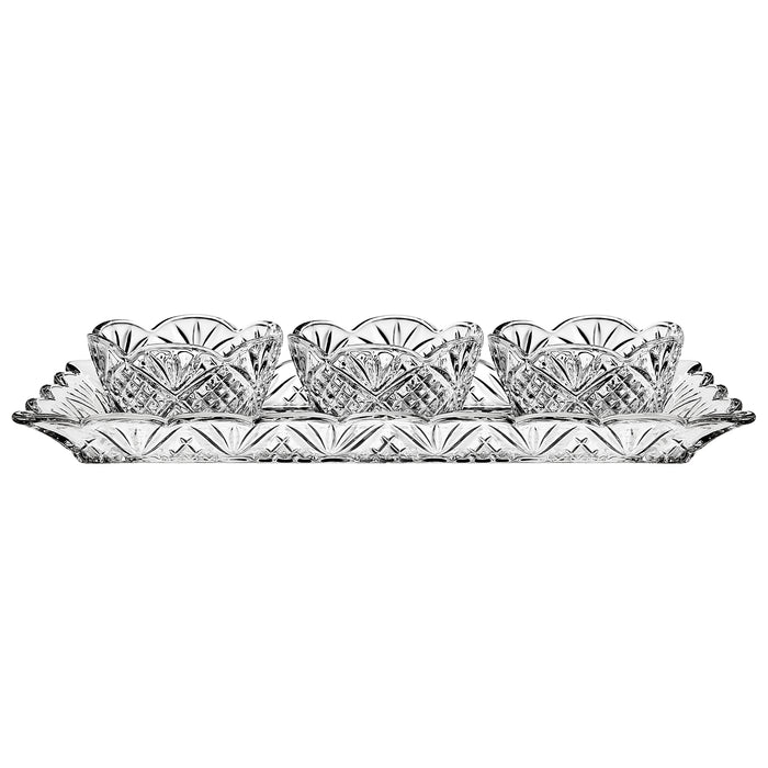 Godinger Dublin Crystal Scalloped Relish Server 4 Piece Set