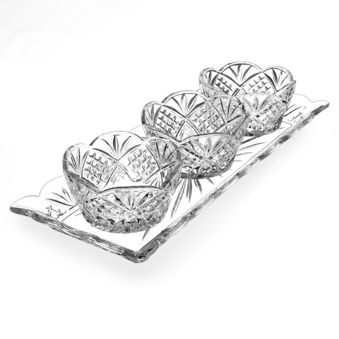 godinger Dublin Crystal Scalloped Relish Server 4 Piece Set
