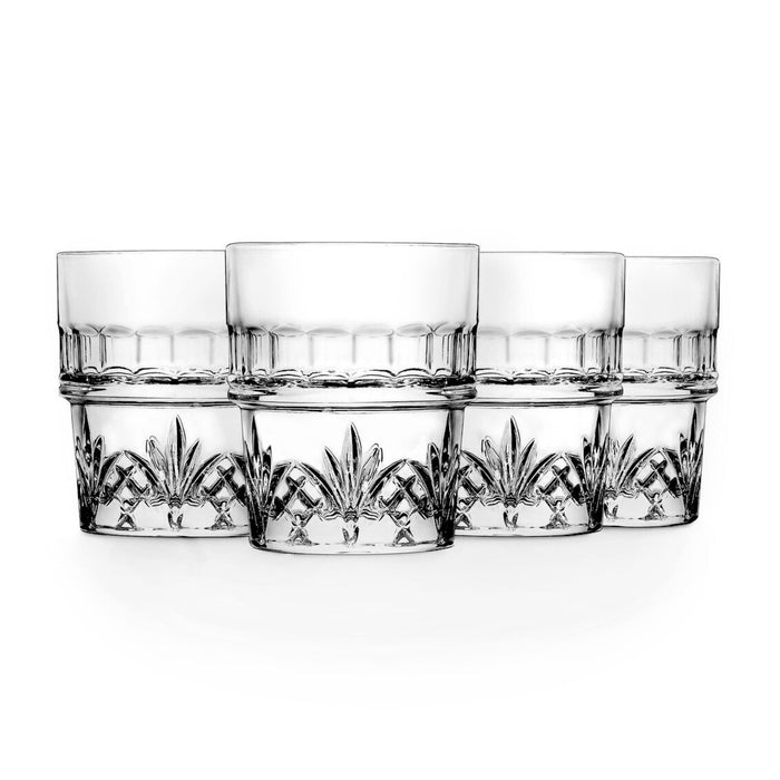 godinger Dublin Crystal Stackable Double Old Fashion Glass Set of 4