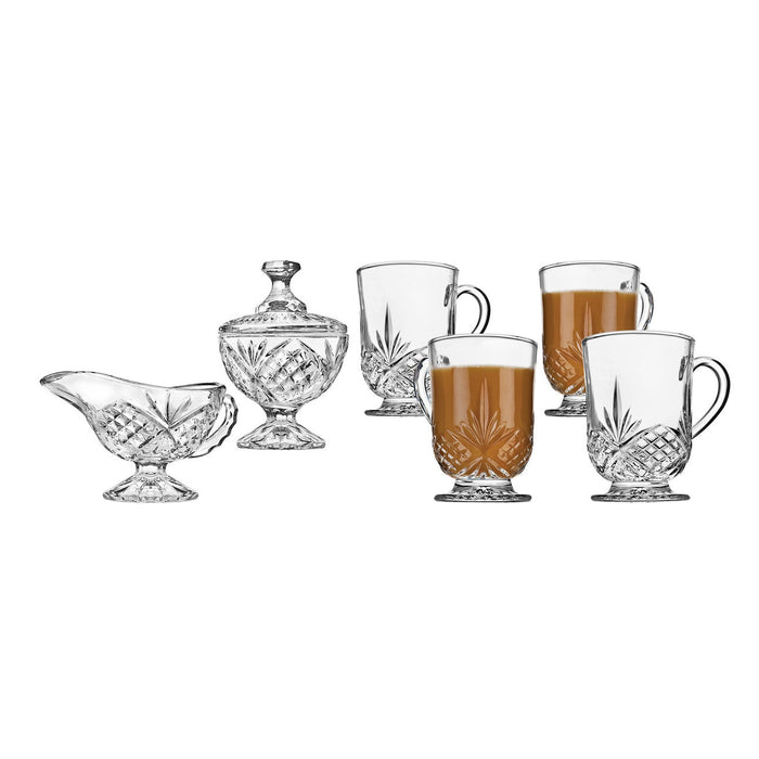 Godinger Dublin Crystal Sugar Creamer & Mugs Set Of 6