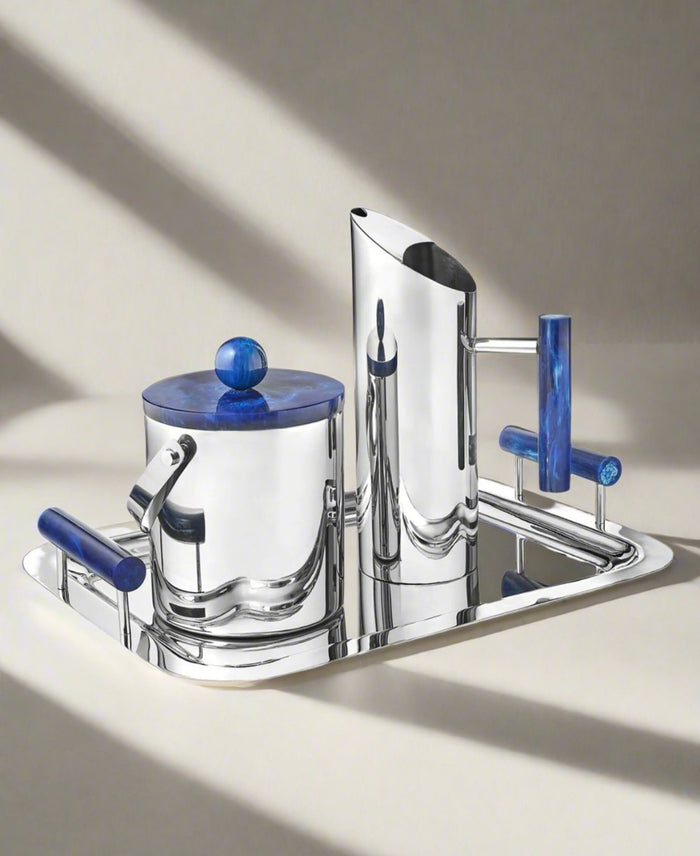 Godinger Azure Blue Resin & Stainless Steel Tray