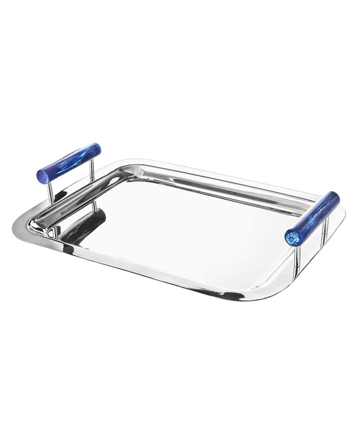 godinger Azure Blue Resin & Stainless Steel Tray