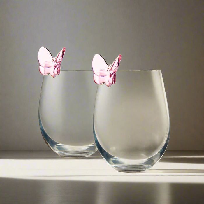 Godinger Butterfly Blush Stemless Wine Set Of 2