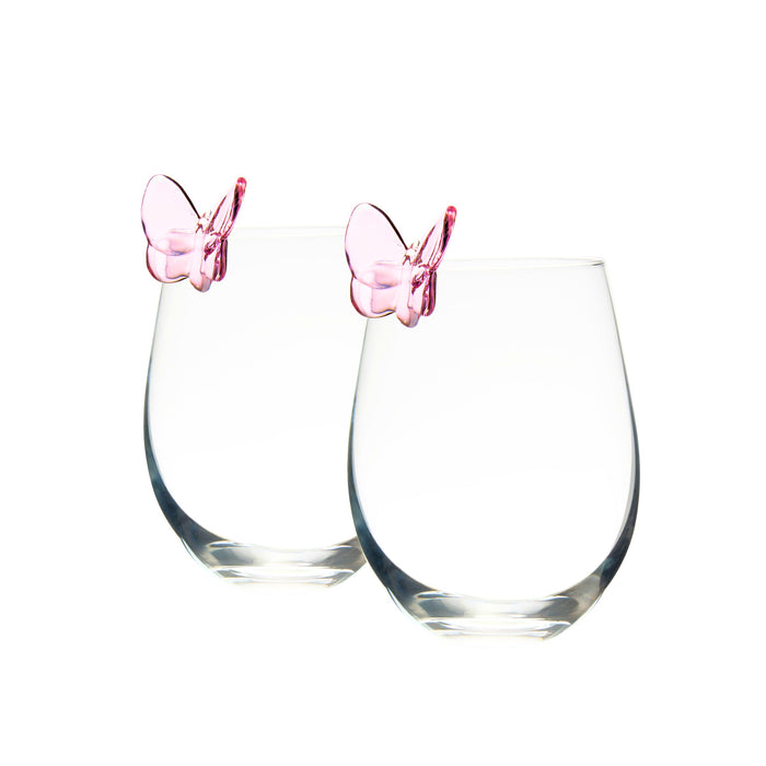 godinger Butterfly Blush Stemless Wine Set of 2