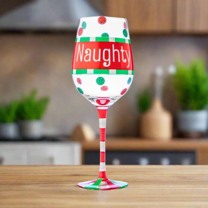 Godinger Christmas Naughty Wine Glass
