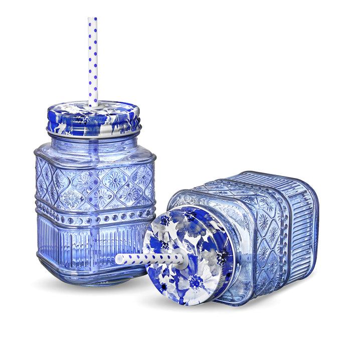 Godinger Claro Blue Mason Jar Set Of 2