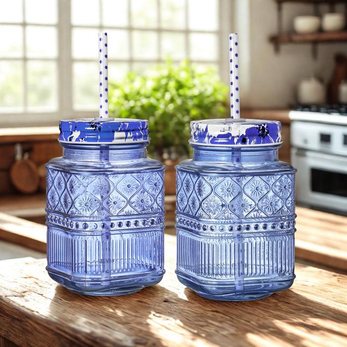 Godinger Claro Blue Mason Jar Set Of 2