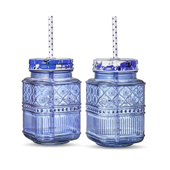 godinger Claro Blue Mason Jar Set of 2