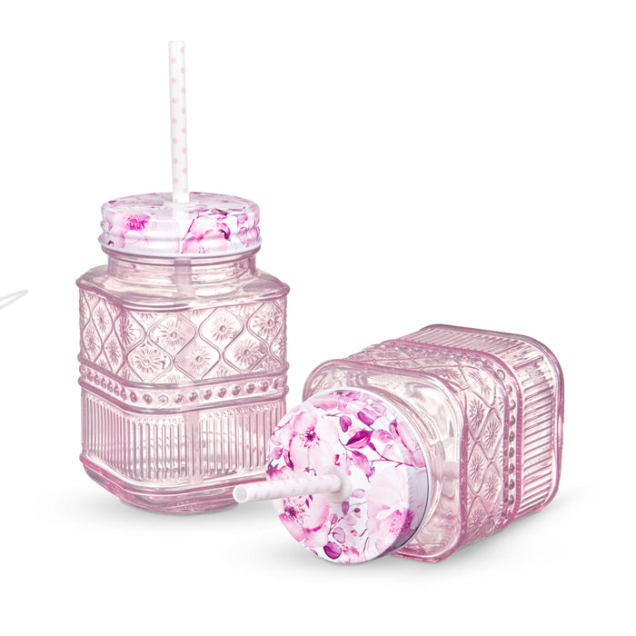 Godinger Claro Pink Mason Jar Set Of 2