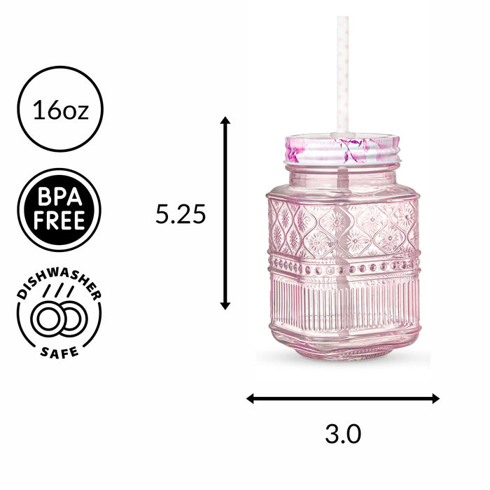 Godinger Claro Pink Mason Jar Set Of 2