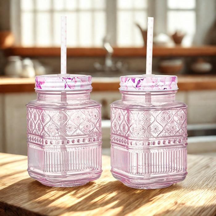 Godinger Claro Pink Mason Jar Set Of 2
