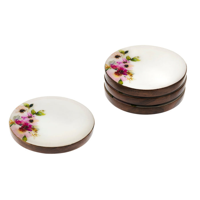 Godinger Claro Walnut Pink Floral Coaster Set