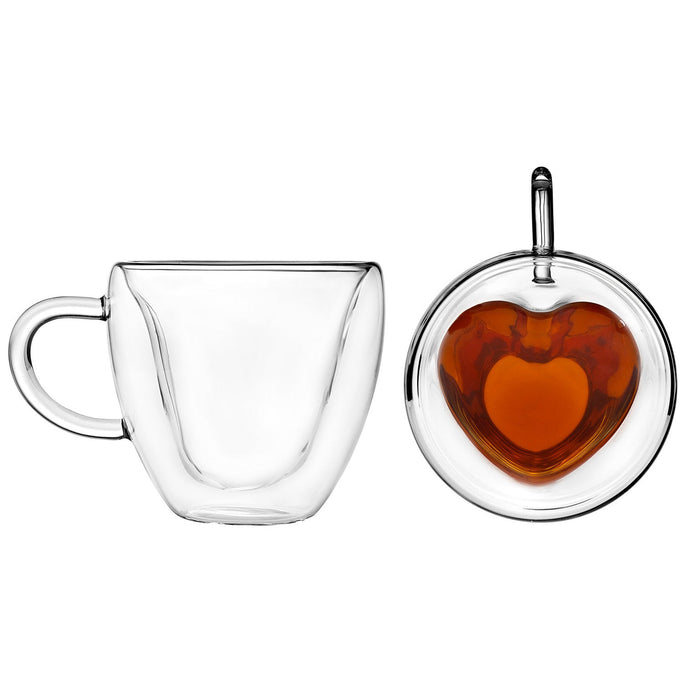 godinger Coffee Double Wall Heart Mug Set of 2