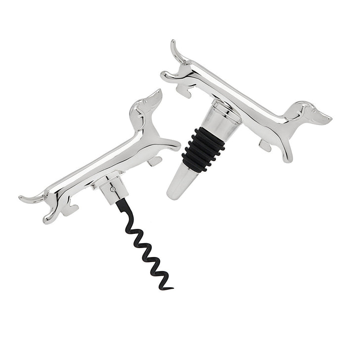 godinger Dachshund Corkscrew & Bottle Stopper Set