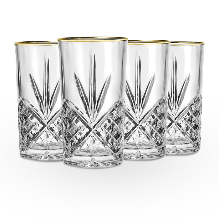 Godinger Dublin Crystal Gold Rim Highball Set Of 4
