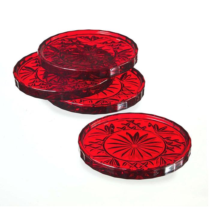 Godinger Dublin Crystal Red Coasters Set Of 4