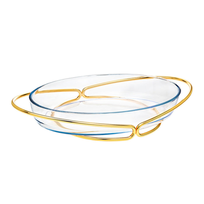 godinger Infinity Gold Oval Glass Serving Bowl