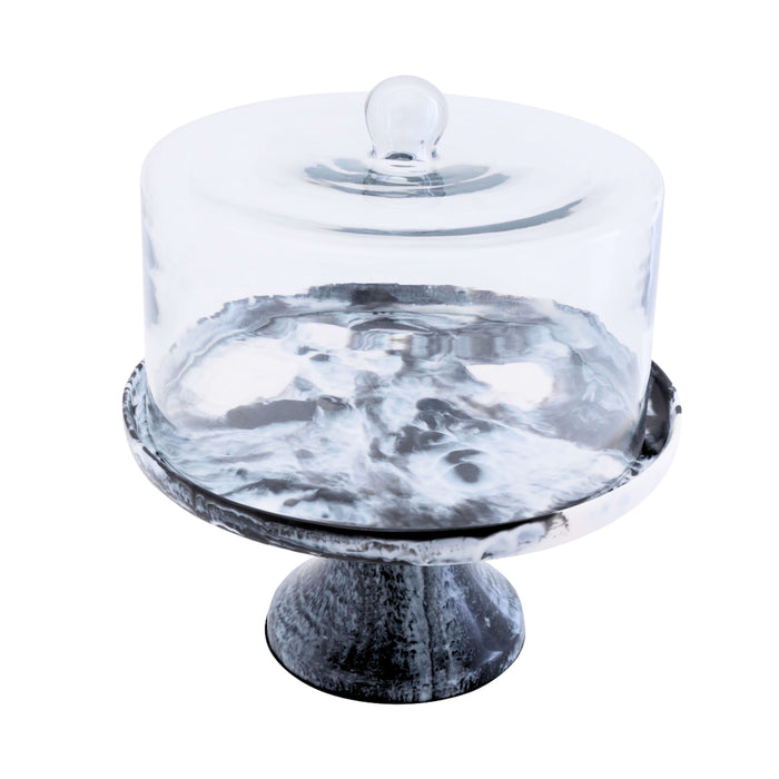 Godinger Lucente Black & White Resin Cake Stand & Dome