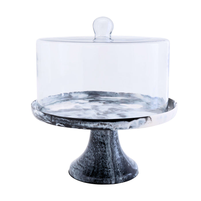 godinger Lucente Black & White Resin Cake Stand & Dome