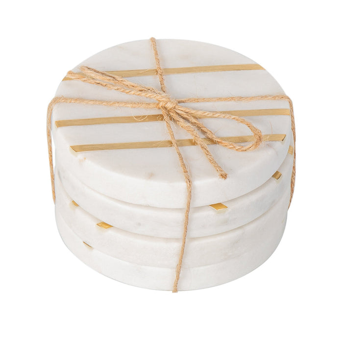 godinger Marble Circle Brass Inlay Coaster Set