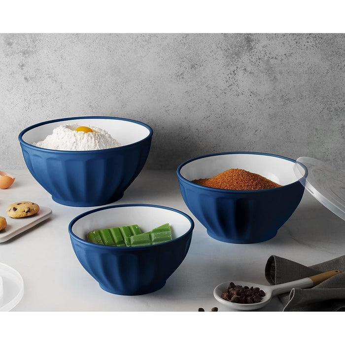 Godinger Navy Fluted 3 Piece Storage Bowl Set