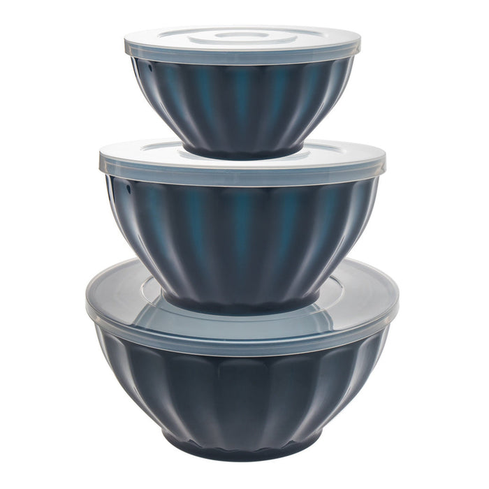 godinger Navy Fluted 3 Piece Storage Bowl Set